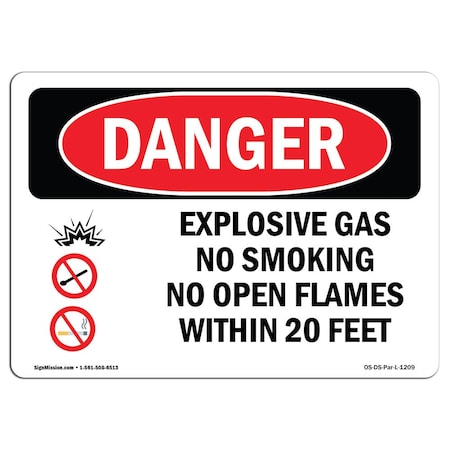 OSHA Danger, Explosive Gas No Smoking W/in 20 Feet, 5in X 3.5in Decal